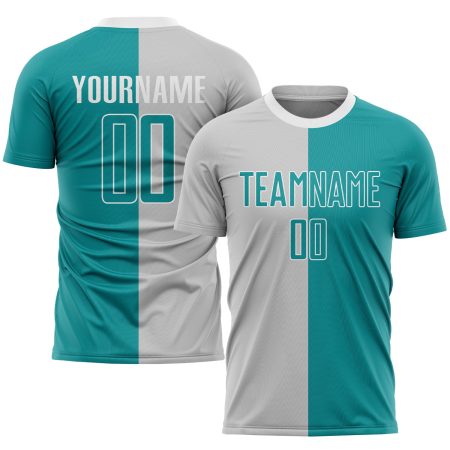 Custom Gray Aqua-White Sublimation Split Fashion Soccer Uniform Jersey