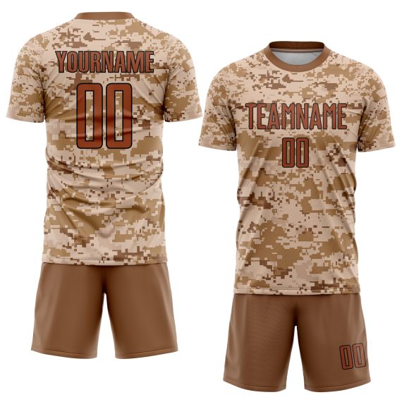 Custom Camo Texas Orange-Brown Sublimation Salute To Service Soccer Uniform Jersey